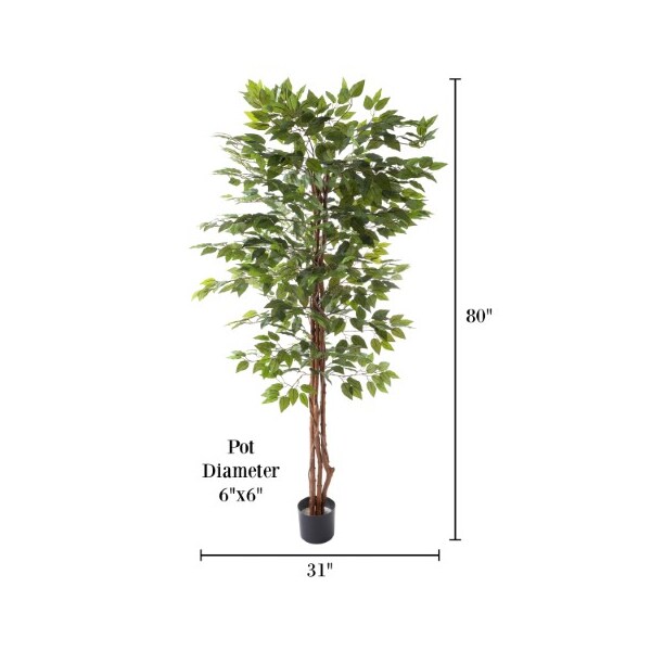 Artificial Ficus Tree 80-Inch Potted Silk For Home Or Office Decoration, Indoor Faux Plant